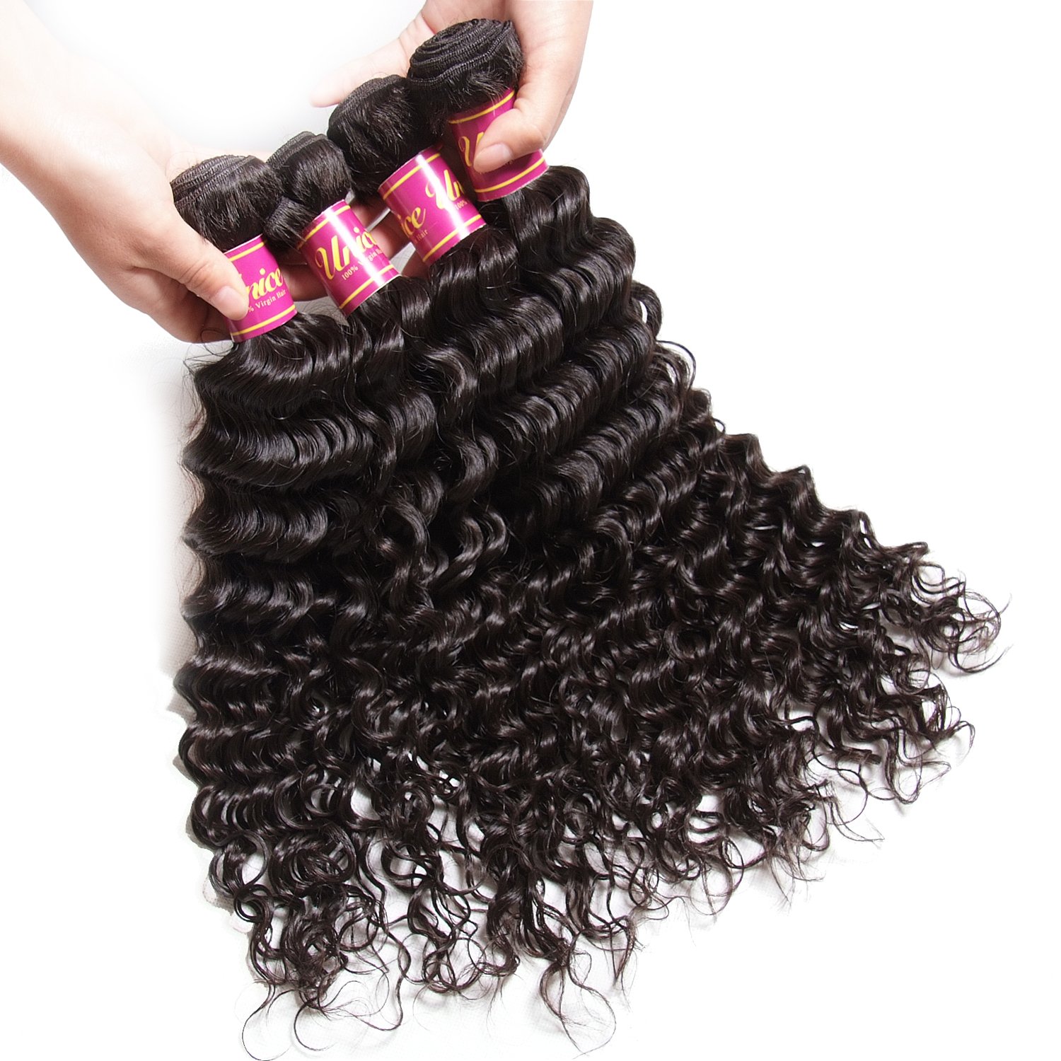 Unice Hair 3 Bundles Brazilian Virgin Human Hair Weaves - 100% Unprocessed Deep Wave Hair Extensions (20 22 24 Inch) Natural Color, Can Be Dyed & Bleached - Perfect for Daily Styling, Special Occasions & Salon Use