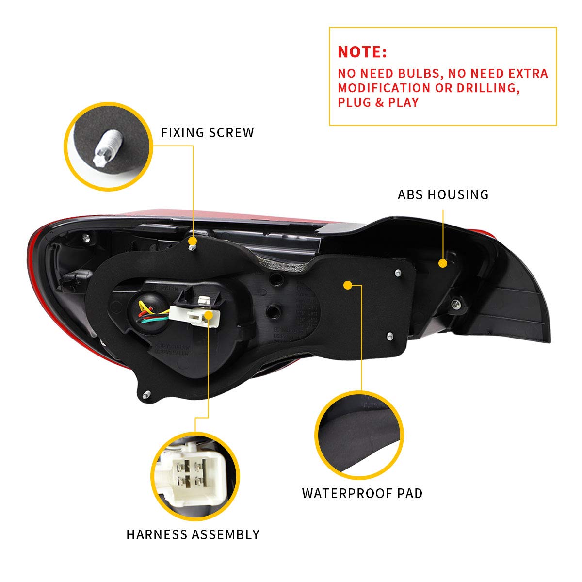 VLAND Full LED Rear Brake Tail Lights for Toyota GT86 (2012-2019), Subaru BRZ (2013-2018), Scion FRS (2012-2016) - Sequential Turn Signal, Red & Clear Lens - YAB-86-0287H | Upgrade Your Coupe's Style & Safety for Night Driving