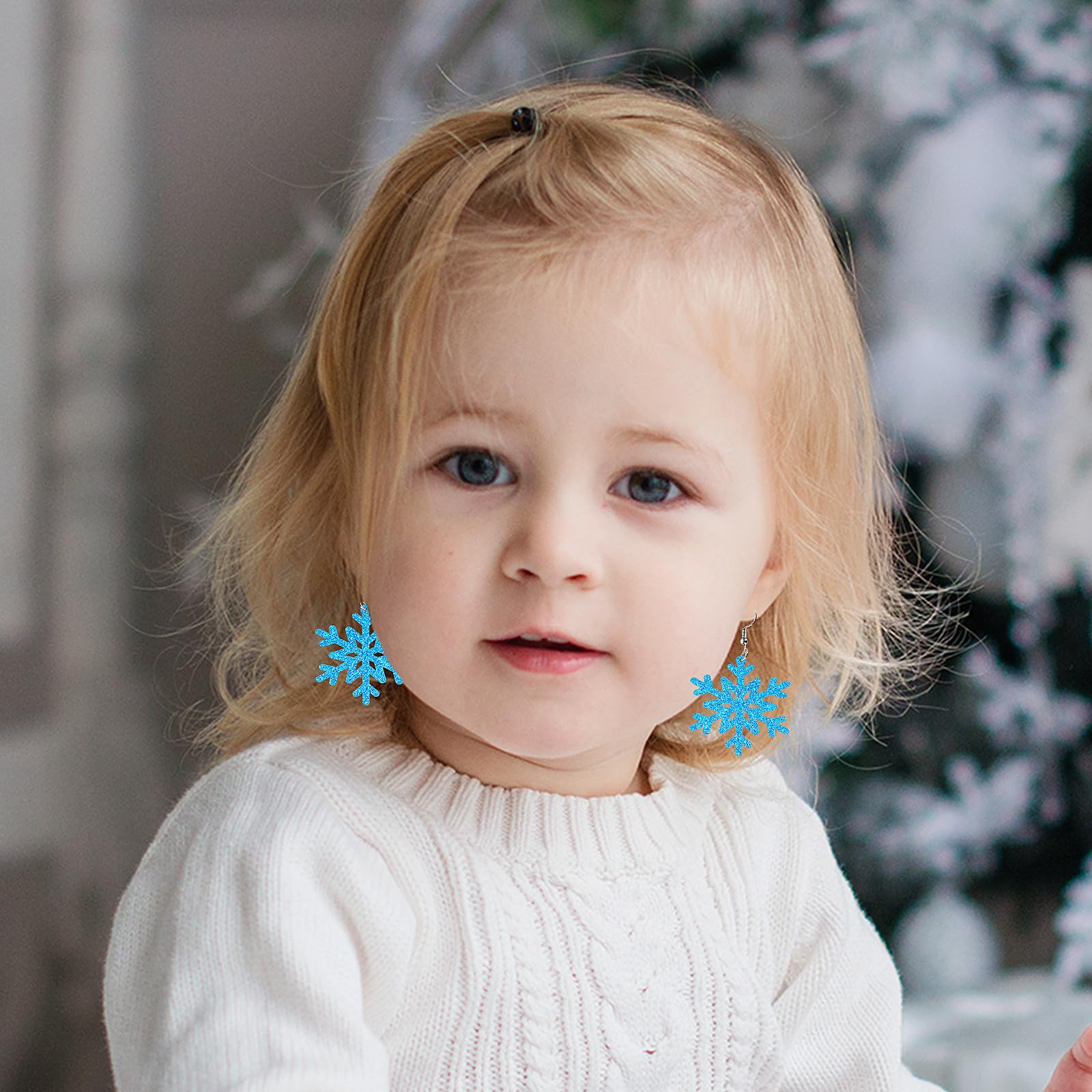 Whaline 4 Pairs Winter Snowflake Acrylic Earrings - Christmas Clear Silver Blue Pink Glitter Dangle Drop Earrings for Women - Holiday Party Jewelry Gift Accessories - Perfect for Christmas, New Year & Winter Celebrations