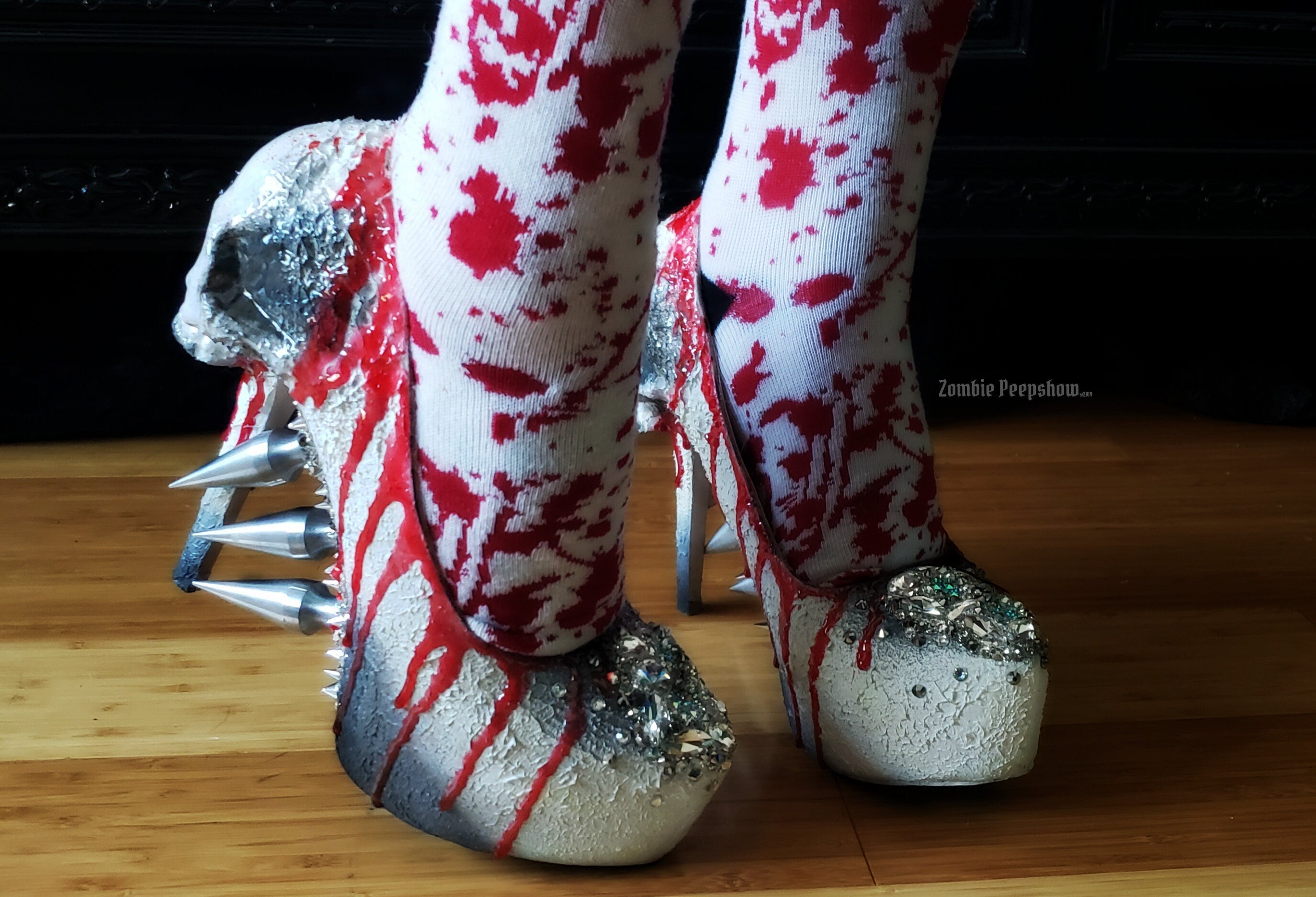Gothic Bloody Spike Purgatory Pumps - Women's Chunky Heel Platform Boots for Halloween, Cosplay & Alternative Fashion