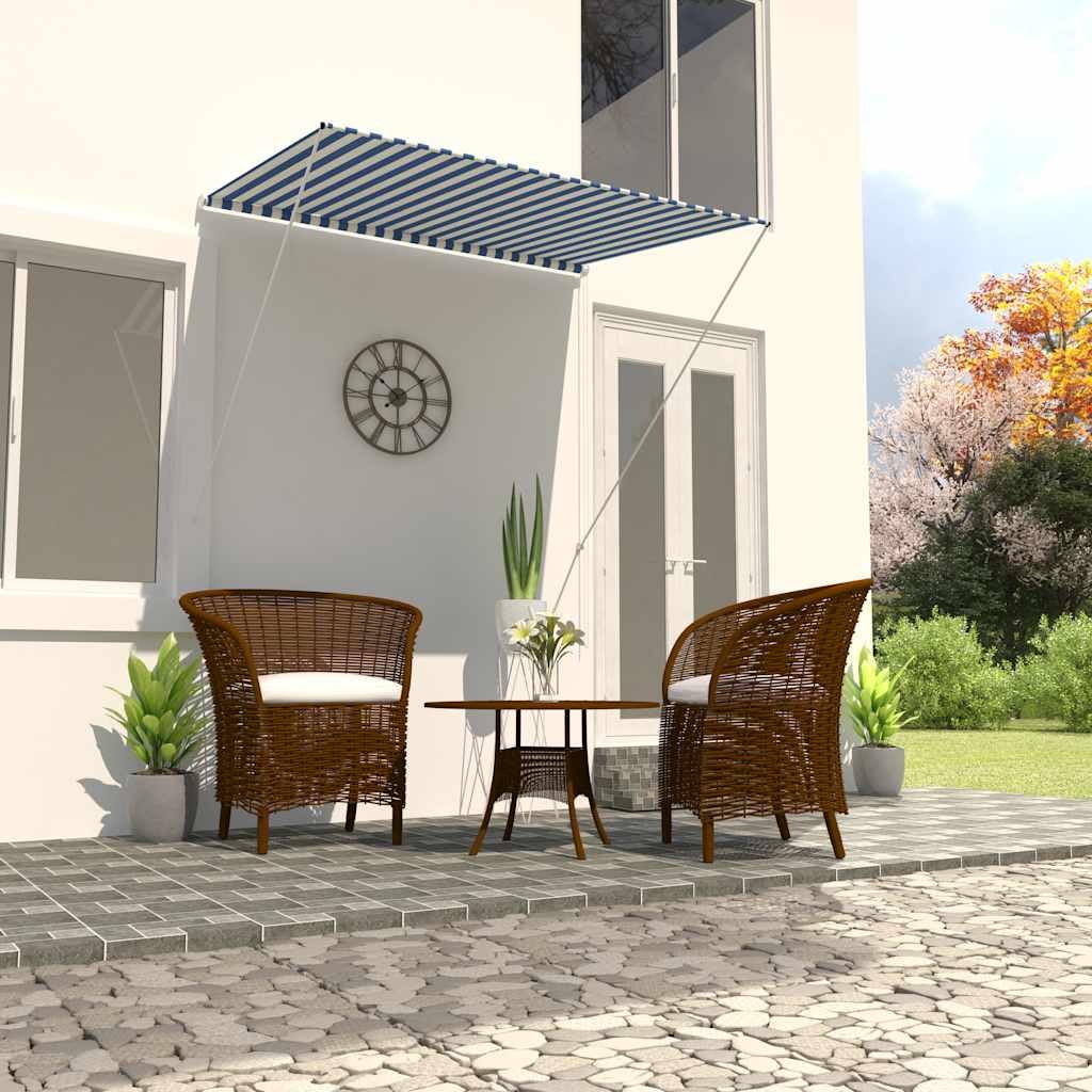Durable Retractable Awning with Steel Frame - Weatherproof PA Coating & Easy-Clean Polyester Canopy for Patio, Balcony, Garden, or Windows - Blue & White | Perfect for Outdoor Shade, Backyard Relaxation, and Sun Protection