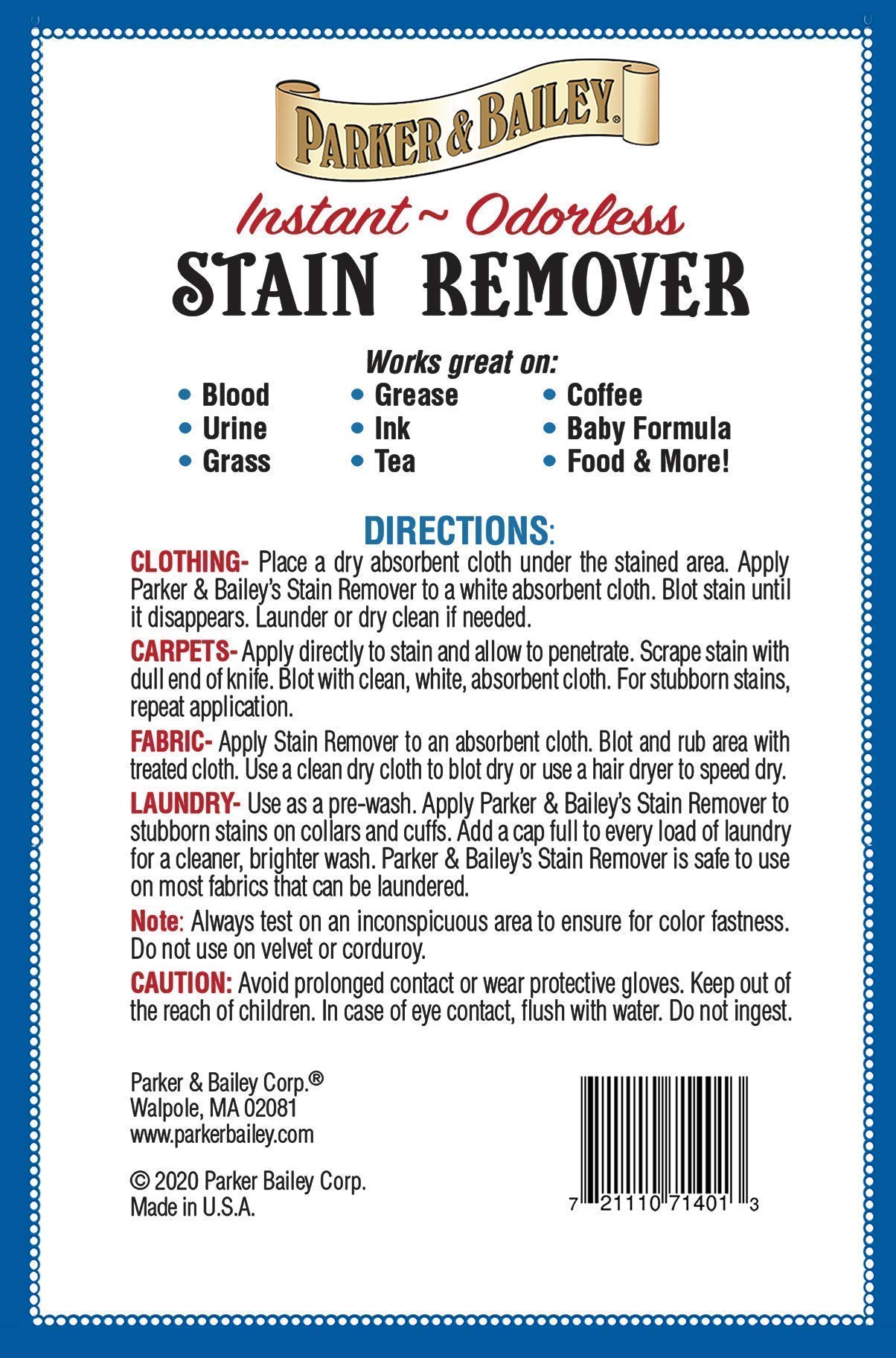 Parker and Bailey Stain Remover - Effective Blood Stain Remover for Carpet, Clothes, Sheets & Mattress | Fabric & Garment Laundry Stain Cleaner | 16oz Bottle | Perfect for Home, Travel & Emergency Stain Removal