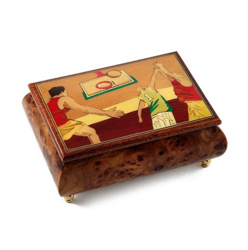 Collectible Basketball Themed Wood Inlay Musical Jewelry Box - 30 Note Ave Maria Song - Perfect Gift for Sports Fans & Music Lovers - Home Decor & Jewelry Storage