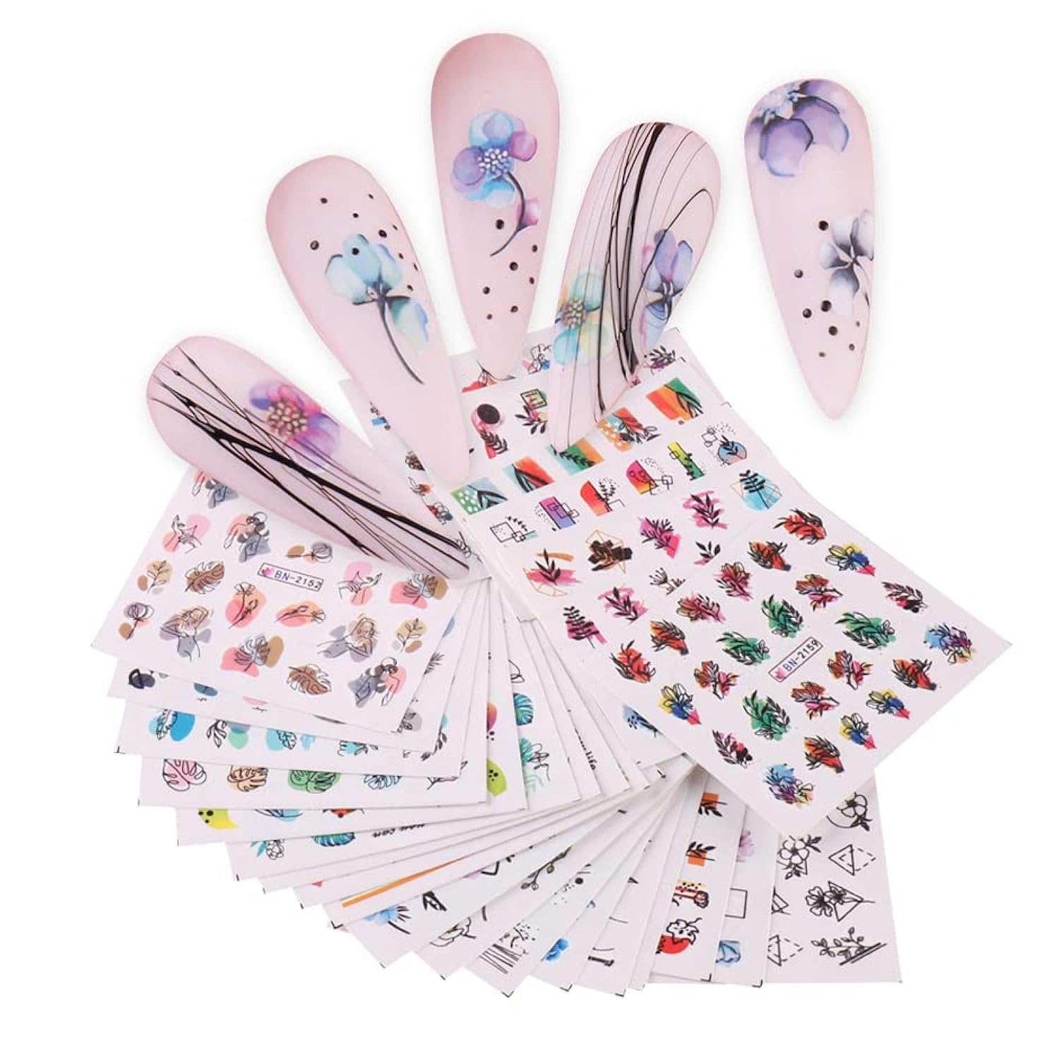Floral Butterfly Nail Stickers - 24 Sheets Water Transfer Decals for Summer Nail Art | Leaf, Geometric & Line Designs | DIY Manicure & Pedicure Supplies | Perfect for Parties, Weddings & Salon Use