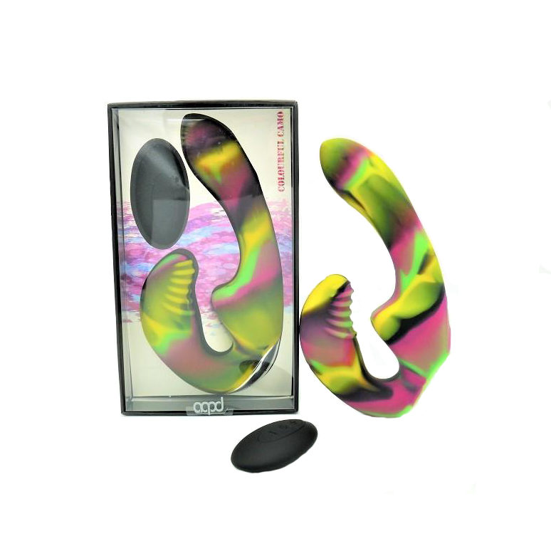 Colorful Camouflage Tandem Remote Control Strapless Strap-On Harness for Couples - Perfect for Bonding & Intimate Play in Bedroom or Adult Parties