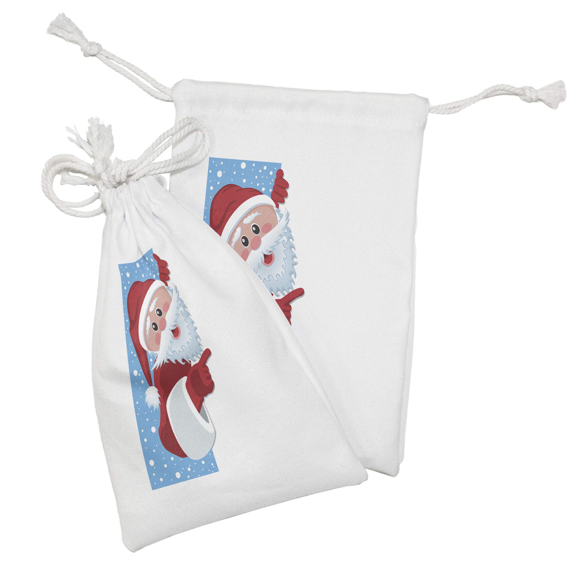Ambesonne Christmas Fabric Pouch Set of 2 - Santa Claus Holiday Gift Bags with Snowflake Design, 9