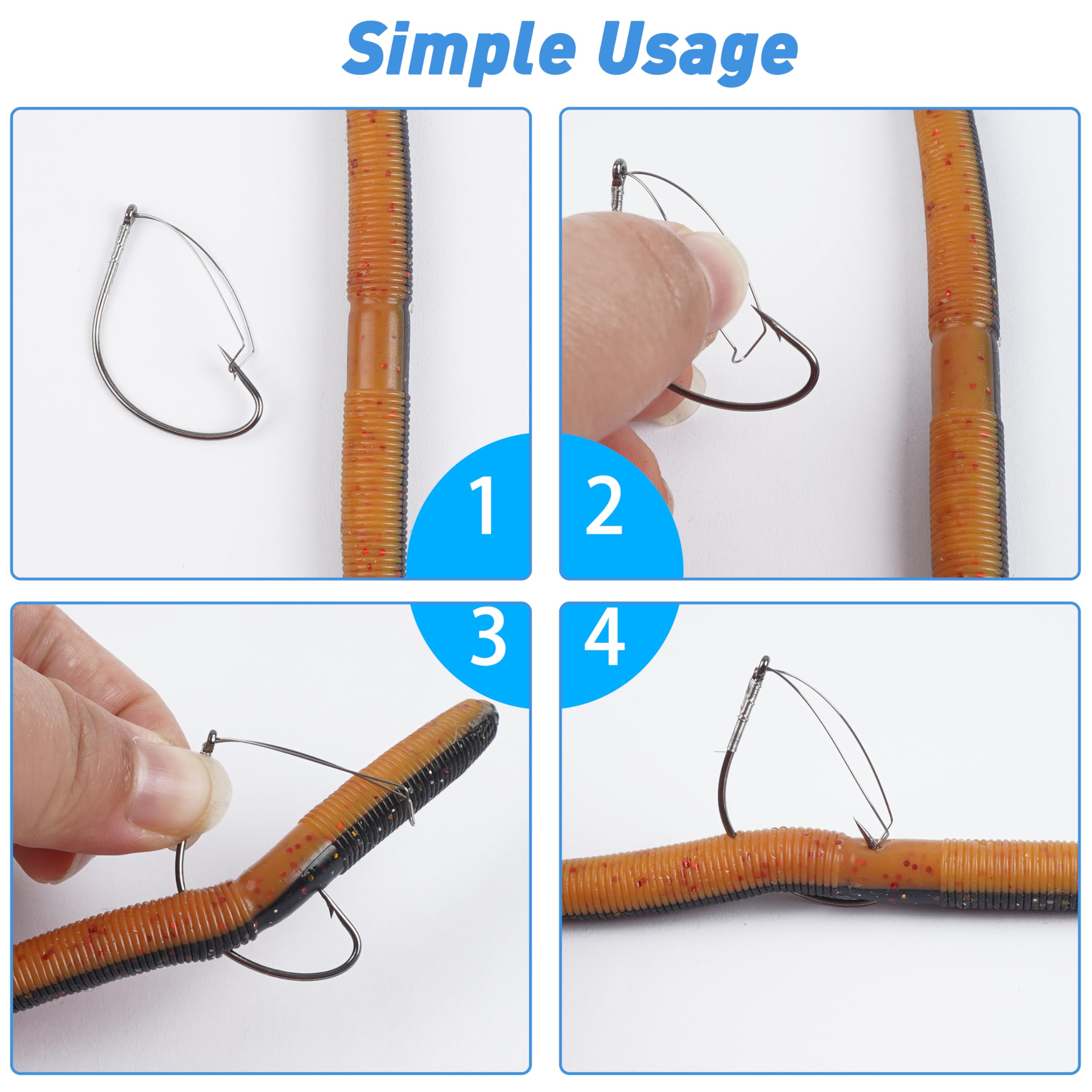 Wacky Rig Hooks Weedless Fishing Hooks - 25/50pcs Stainless Steel Wide Gap Bass Hooks with Weed Guard for Soft Stick Worm Baits | Perfect for Bass Fishing in Weedy Lakes and Rivers