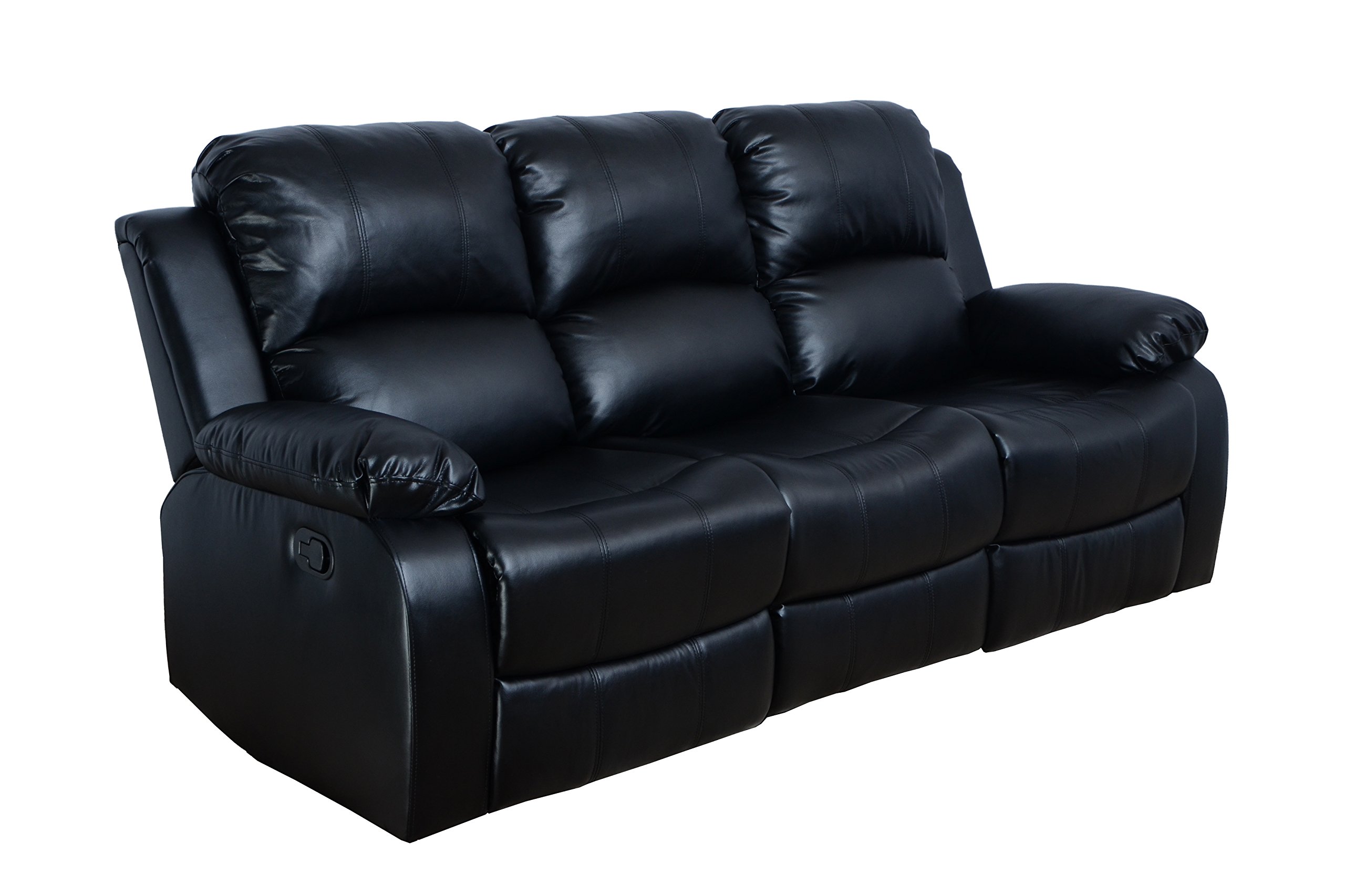 Odessa Reclining Sofa - Modern Black Leather Living Room Furniture for Home Theater & Family Lounge | Comfortable Recliner Couch with Adjustable Backrest