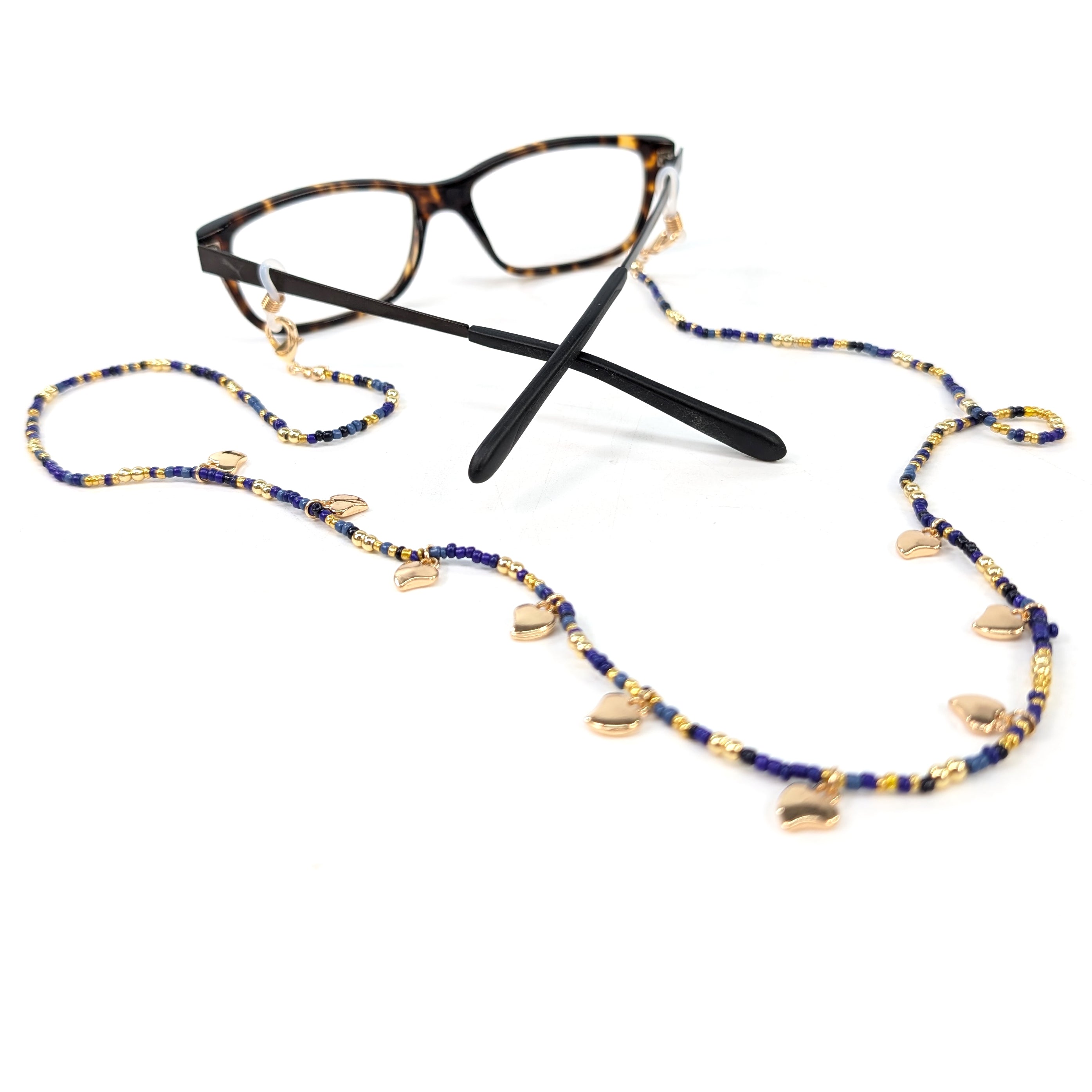 Hearts Neck Chain for Glasses - Adjustable Navy Blue Eyewear Lanyard for Reading Glasses & Sunglasses - Perfect for Work, Travel, and Outdoor Activities