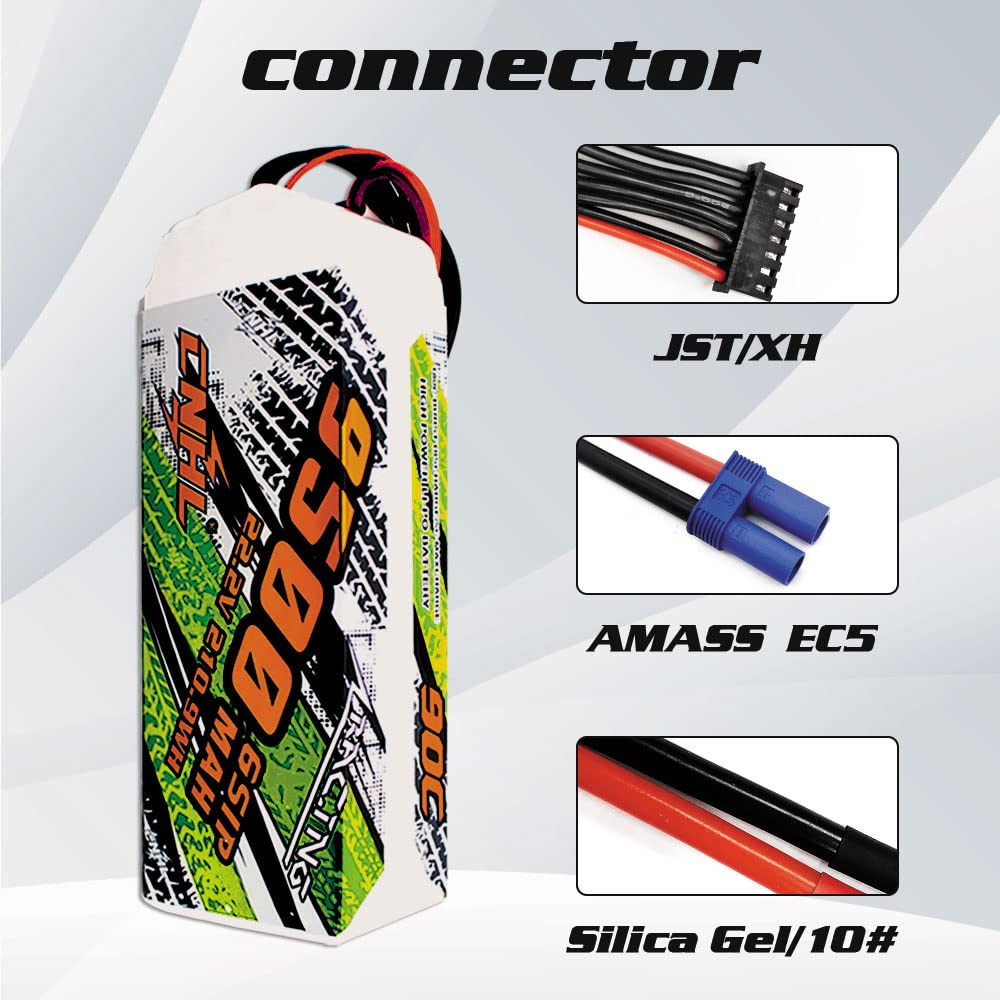 CNHL 9500mAh 6S Lipo Battery 22.2V 90C High Performance RC Battery with EC5 Connector - for RC Cars, Trucks, Tanks, Airplanes & Racing Drones (2 Pack) - Perfect for Long-Range FPV, Competitive Racing and High-Speed RC Models