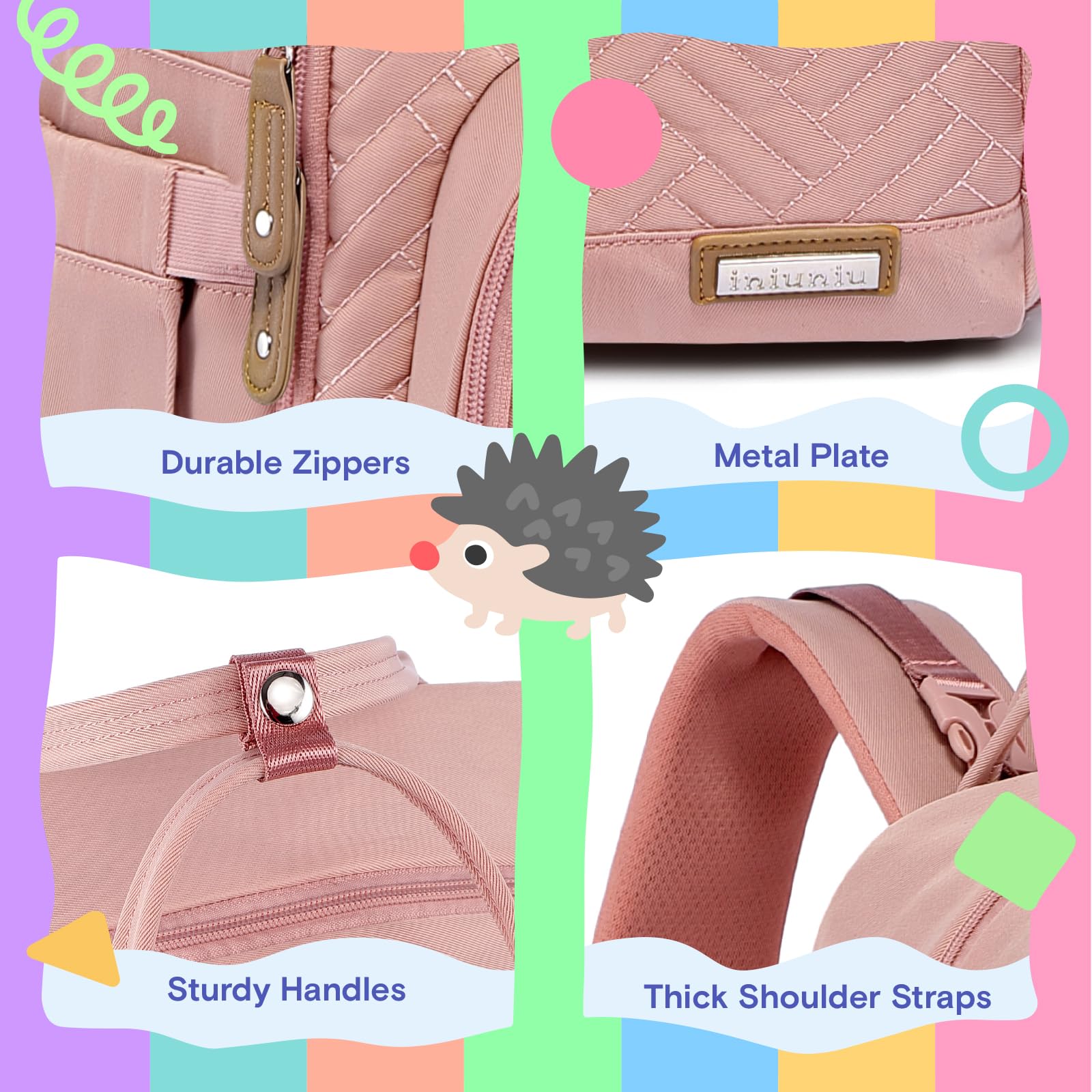 **Iniuniu Waterproof Diaper Backpack - Large 4-in-1 Unisex Baby Bag for Boys & Girls with Changing Pad, Pacifier Case & Stroller Straps (Pink) - Perfect for Travel, Daycare & On-the-Go Parents**