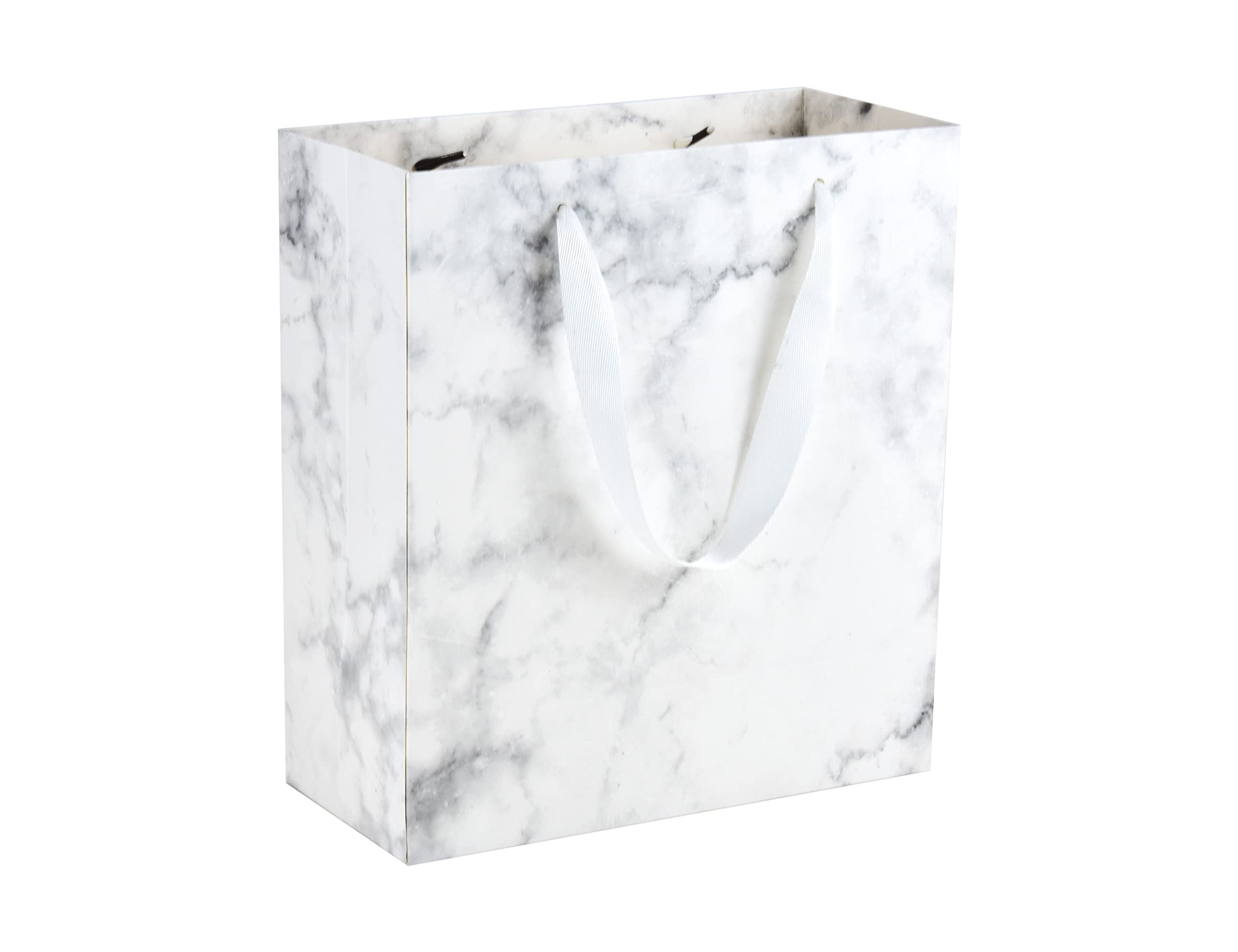 HUAPRINT Elegant Marble Print Gift Bags with Ribbon Handles - 20 Pack (10x4.5x11 Inch) - Premium Shopping Bags for Retail, Wedding Favors, Party Decor & Merchandise Packaging - Perfect for Clothes, Lunch, Crafts & Business Gifts