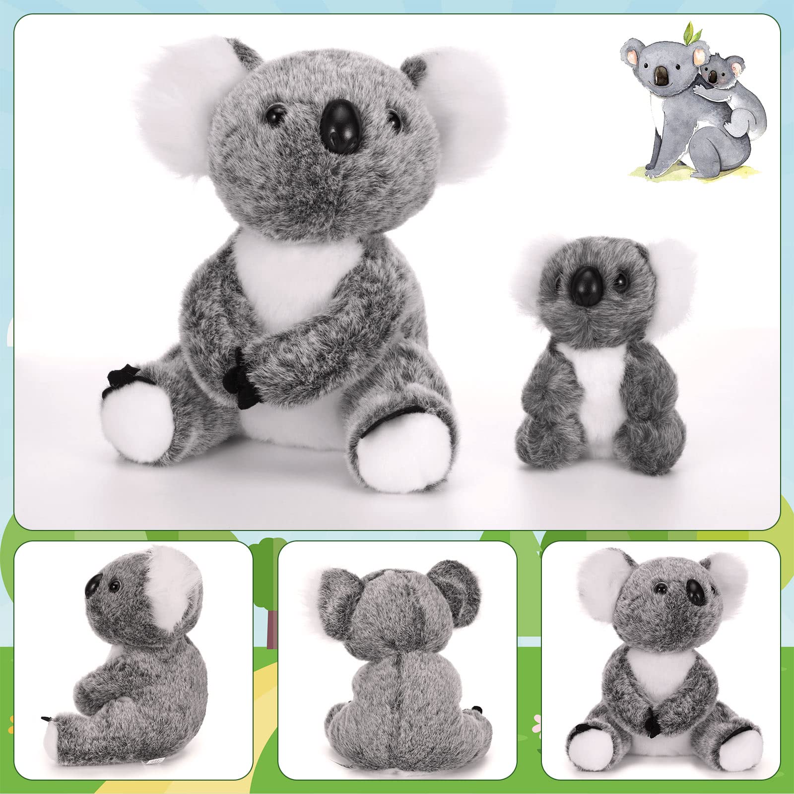 Premium Soft Koala Plush Toy Set - 2 Piece Mother & Baby Stuffed Animals (10.63
