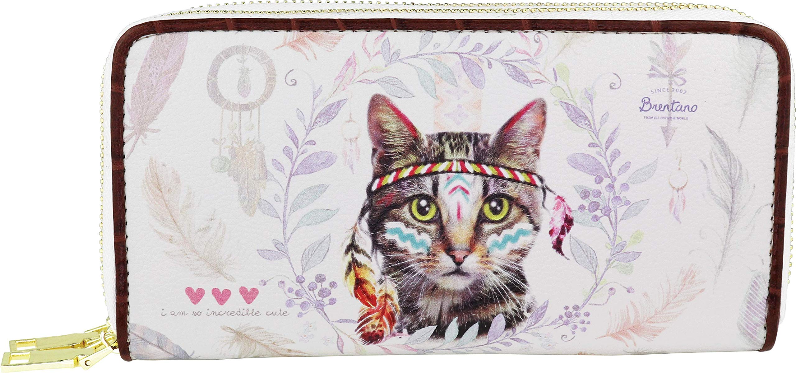 Vegan Animal Print Wallet Clutch with Removable Strap - Cute Boho Feline Design for Women | Crossbody Purse for Everyday Use, Travel & Casual Outings