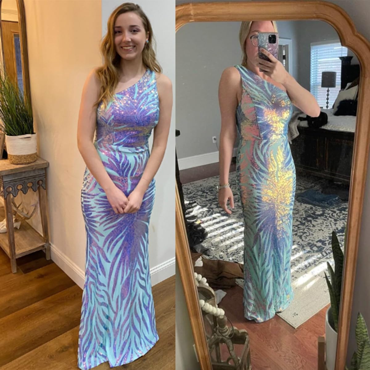 Elegant Holographic Sequin Formal Dress - Stretch Maxi Prom Evening Gown for Women | Perfect for Prom, Homecoming, Wedding & Special Occasions