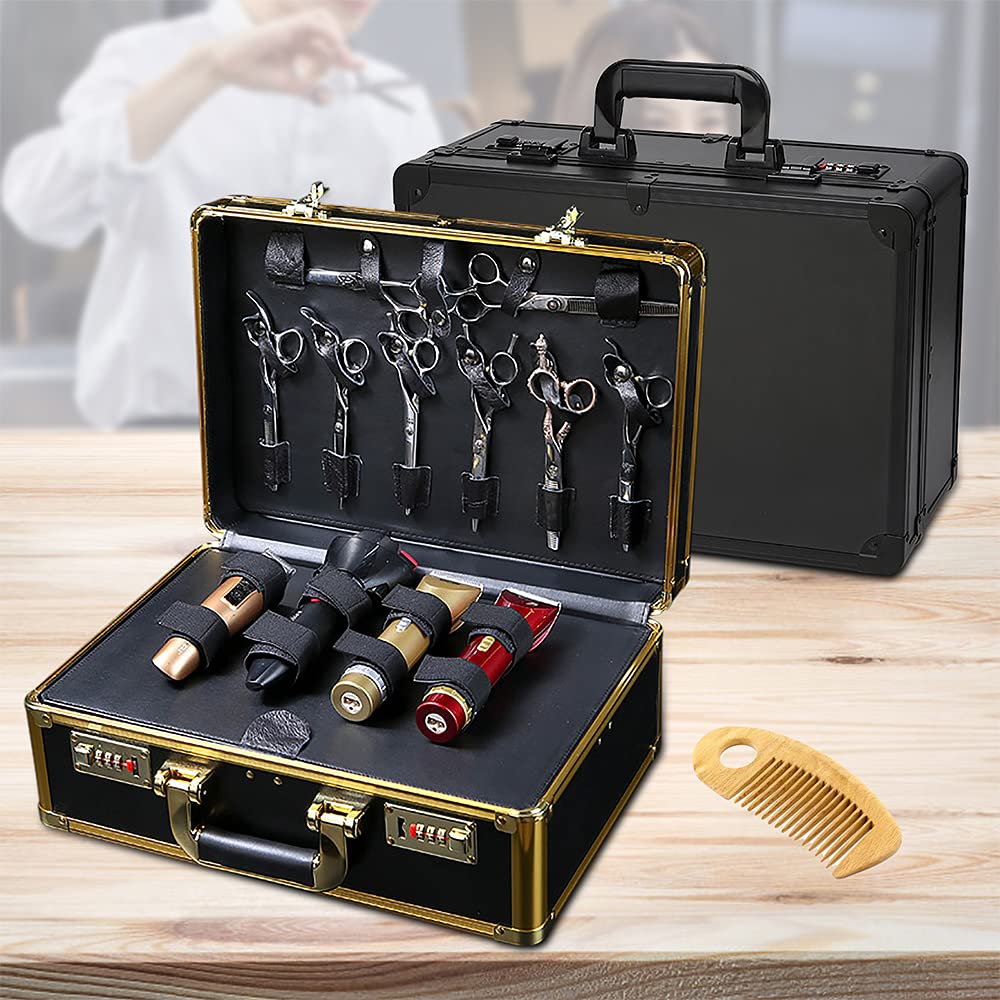 Professional Barber Case - Salon Hair Cutting Storage Organizer Kit with Travel Handle - Stylist Tool Box for Clippers, Trimmers, Blades, Shears, Combs & Brushes (Black) - Perfect for Mobile Barbers, Salon Professionals & Home Haircut Kits