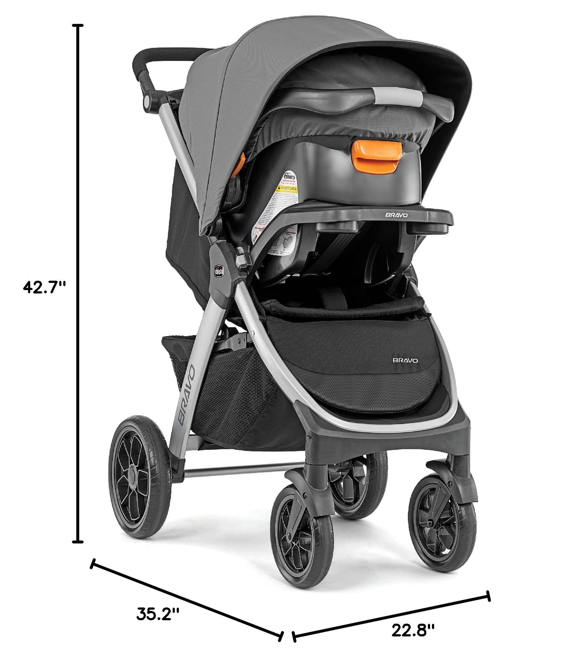 Chicco Bravo 3-in-1 Trio Travel System - Lightweight Quick-Fold Stroller with KeyFit 30 Infant Car Seat & Base | Camden/Black | Perfect for Newborns, Toddlers & Family Travel