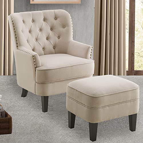 Velvet Light Beige With Ottoman