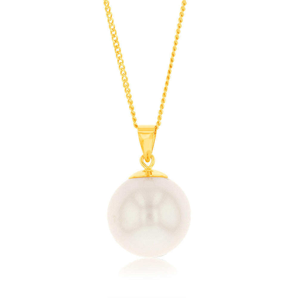 9ct Yellow Gold 10-14mm White South Sea Pearl Pendant Necklace with 45cm Chain - Elegant Jewelry Gift for Women, Perfect for Weddings, Anniversaries & Special Occasions