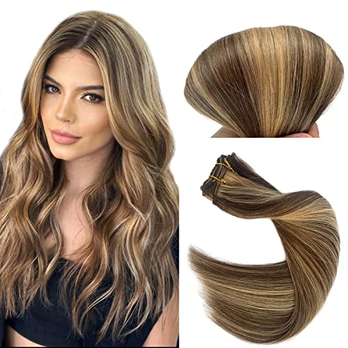 #4/27 Medium Brown Mixed Caramel Blonde Highlights