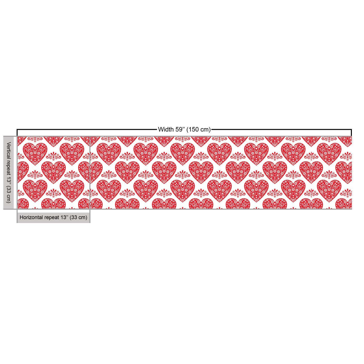Ambesonne Norwegian Valentine's Day Fabric by The Yard - Heart, Floral & Bird Print Decorative Upholstery Material for Sofa, Curtains & Home Decor (10 Yards, Vermilion/White) - Perfect for Romantic Bedroom & Living Room Accents