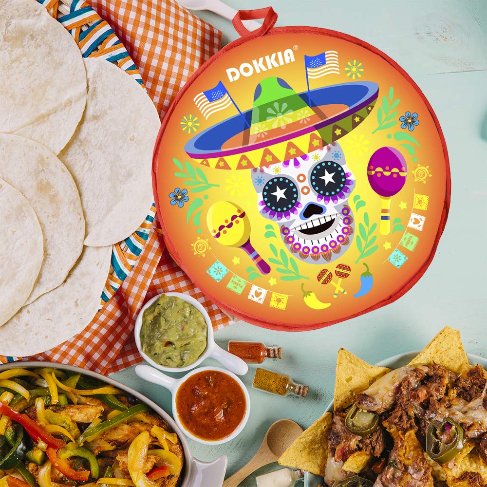 12 Inch Insulated Tortilla Warmer Bag - Microwave Safe Taco Pouch for Keeping Food Warm & Fresh | Perfect for Tacos, Burritos, Nachos & Mexican Dishes (Skull Sombrero Design)