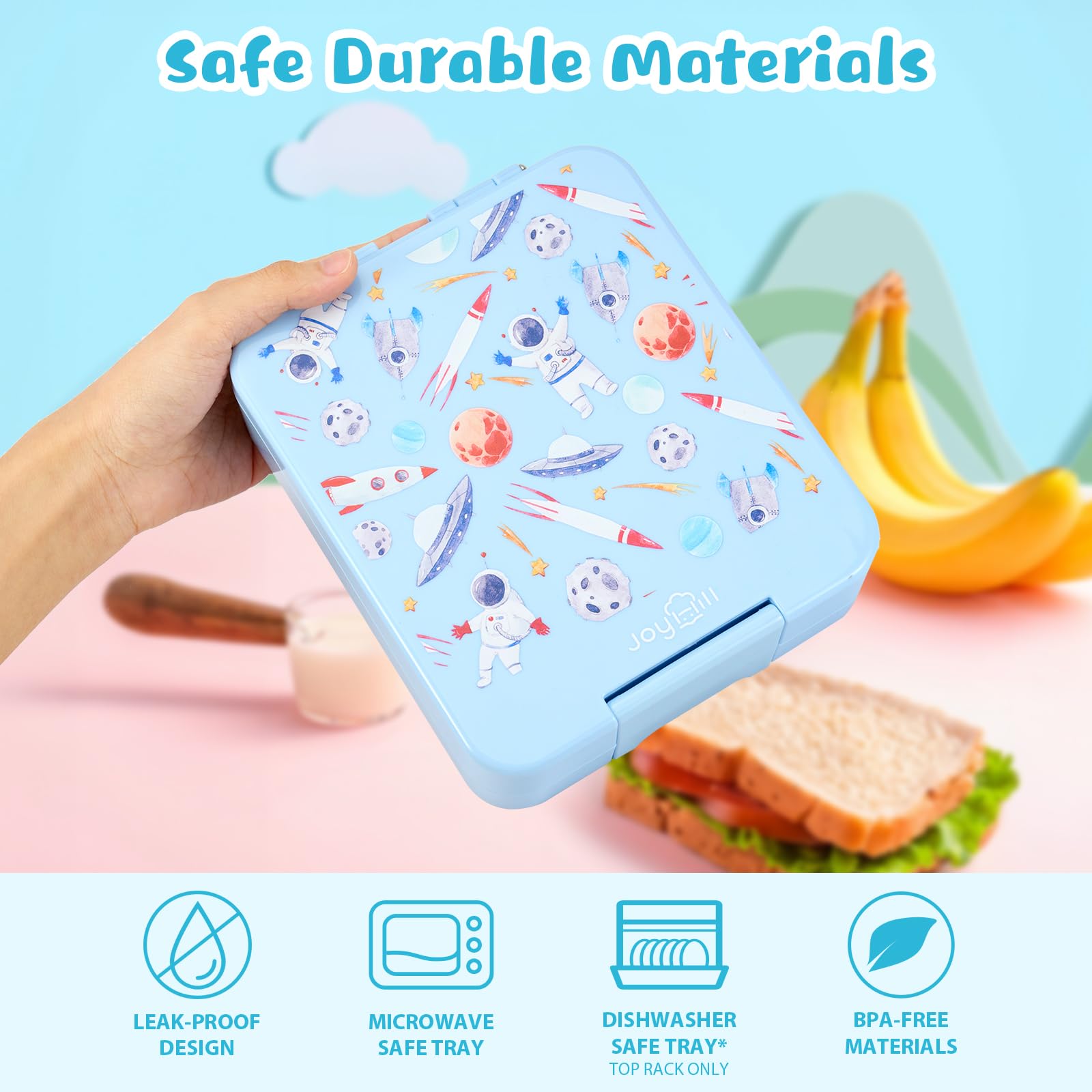 JOYHILL Leak Proof Bento Lunch Box for Kids & Adults - 4-6 Compartment BPA-Free Food Container for School, Office, Daycare - Perfect for Meal Prep, Picnics & Travel (S-Pink Mermaid)