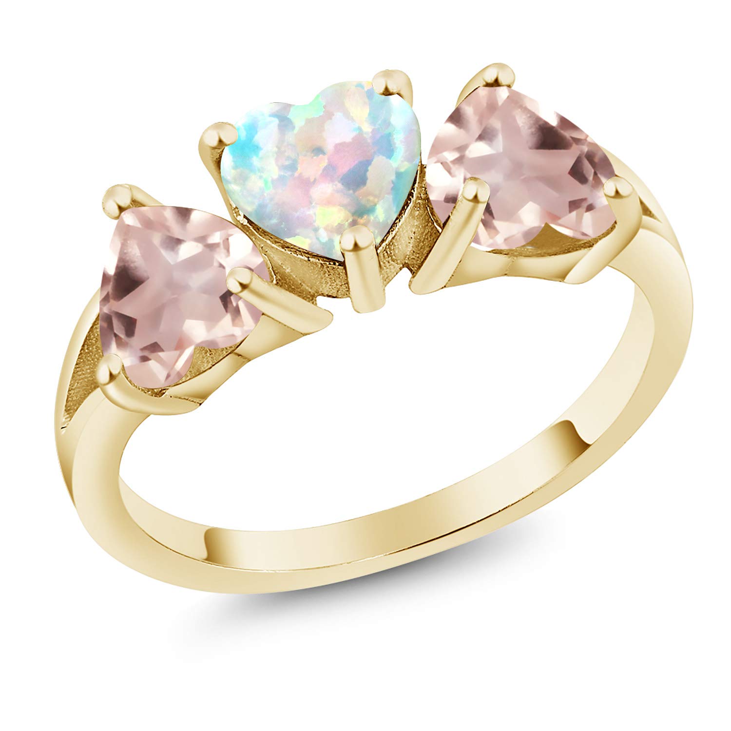 18K Yellow Gold Plated Silver White Simulated Opal Rose Quartz Ring for Women - 2.15 CTTW, Size 5-9 | Elegant Jewelry Gift for Valentine's Day, Anniversary & Special Occasions