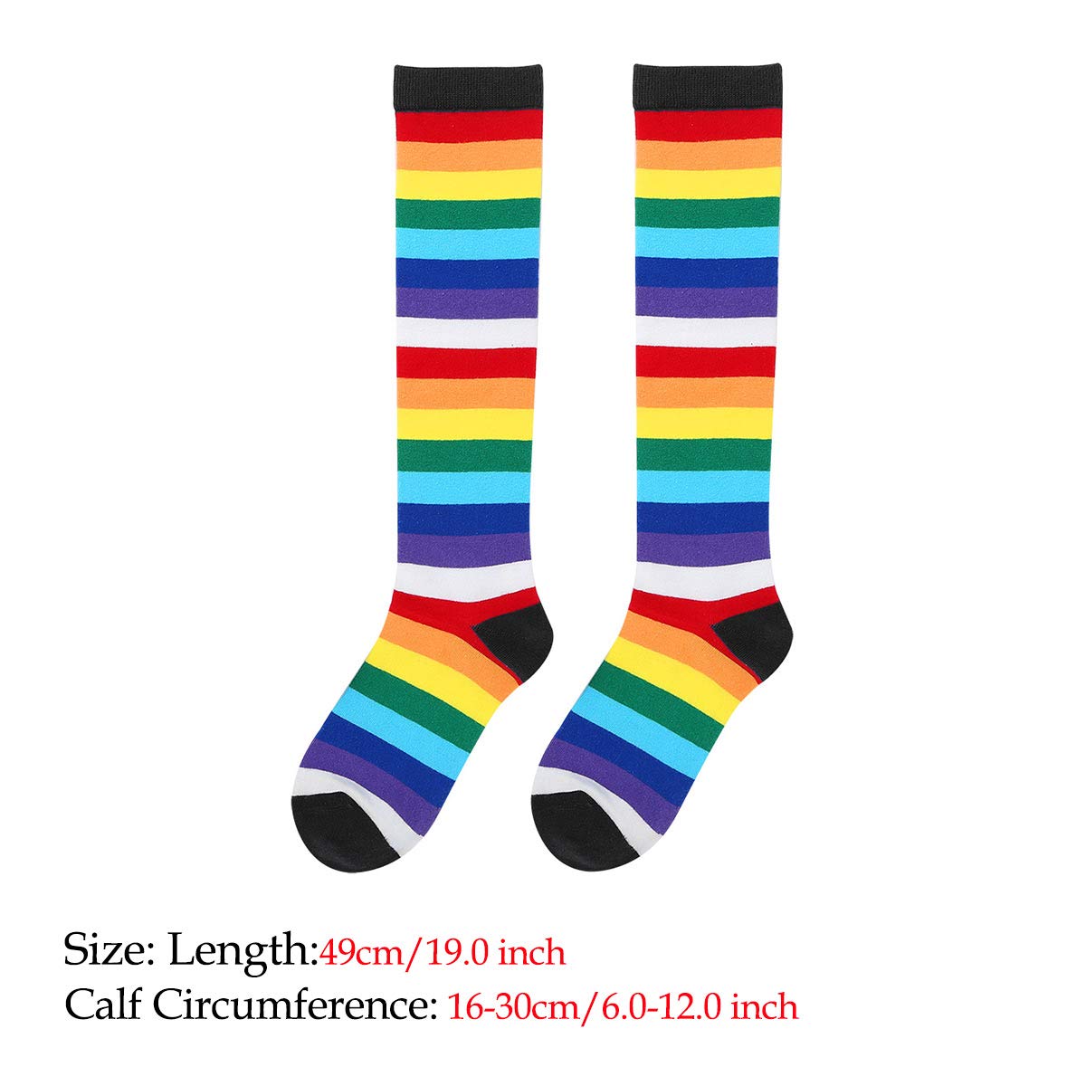 YiZYiF 2 Pairs Women's Colorful Striped Rainbow Knee High Socks - Soft Cotton Over The Calf Stockings for Fall & Winter - Perfect for Cosplay, Outfits & Cold Weather Comfort