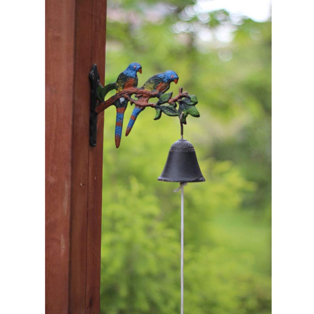 Hand-Painted Cast Iron African Parrot Bell with Pre-Drilled Holes - Durable Outdoor Decoration for Garden, Shed, Fence & Patio Decor