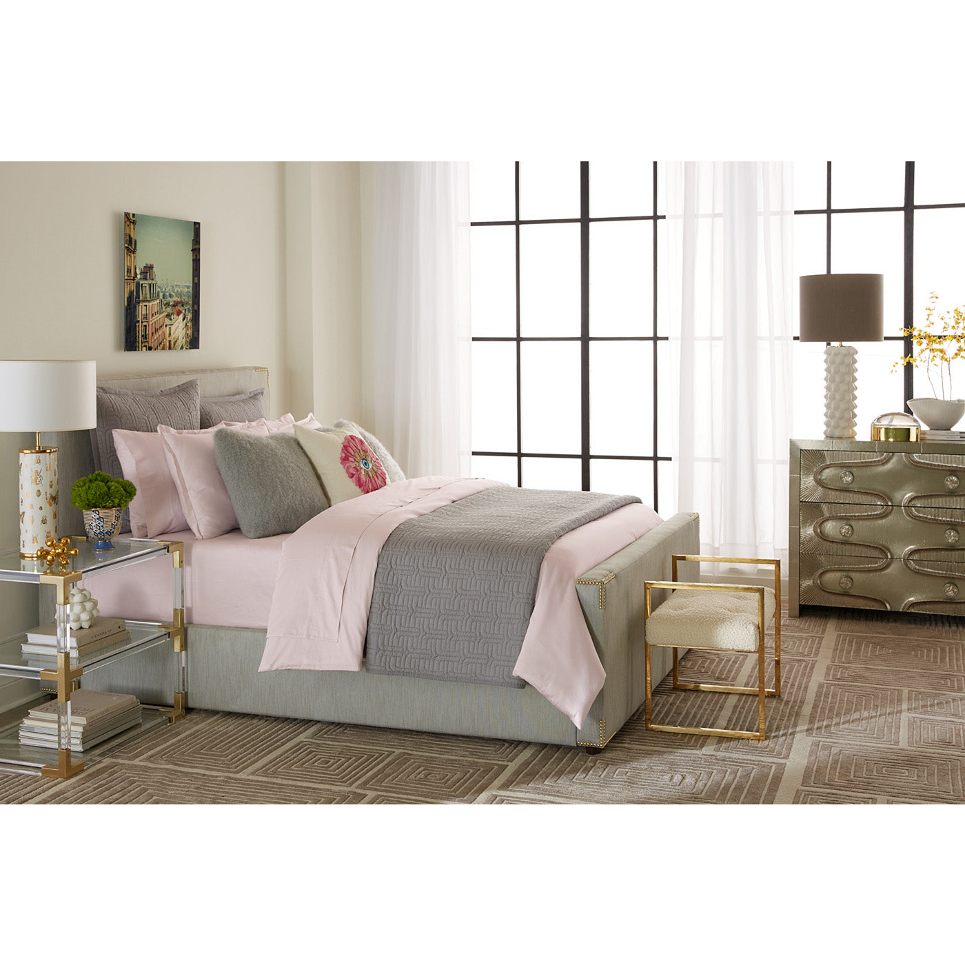 Connery Queen Bed Frame - Modern Upholstered Platform Bed with Wooden Slats - Perfect for Master Bedroom, Guest Room & Apartment