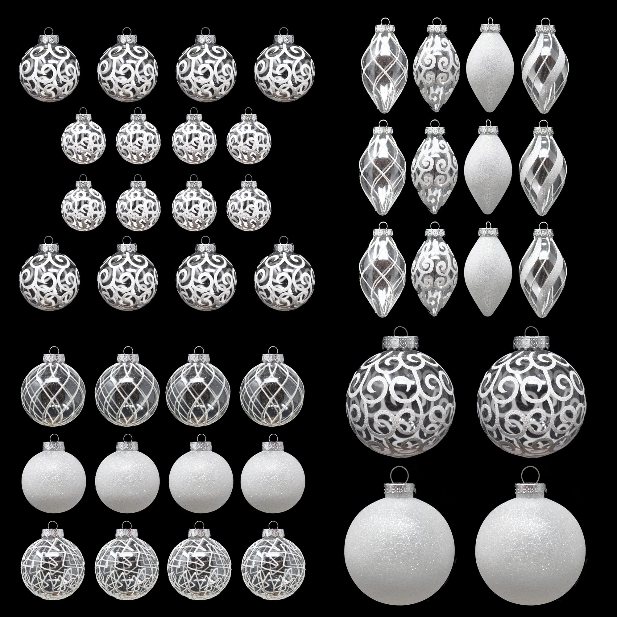 Sleetly 44-Piece White Christmas Ornament Set - Shatterproof Tree Decorations for Holiday Party, Home & Office Decor