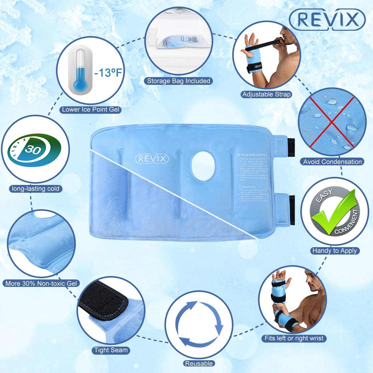 REVIX Reusable Gel Ice Pack Wrap for Wrist, Knee & Leg Pain Relief - Cold Therapy for Injuries, Sprains & Swelling - Perfect for Sports, Recovery & Post-Surgery Use