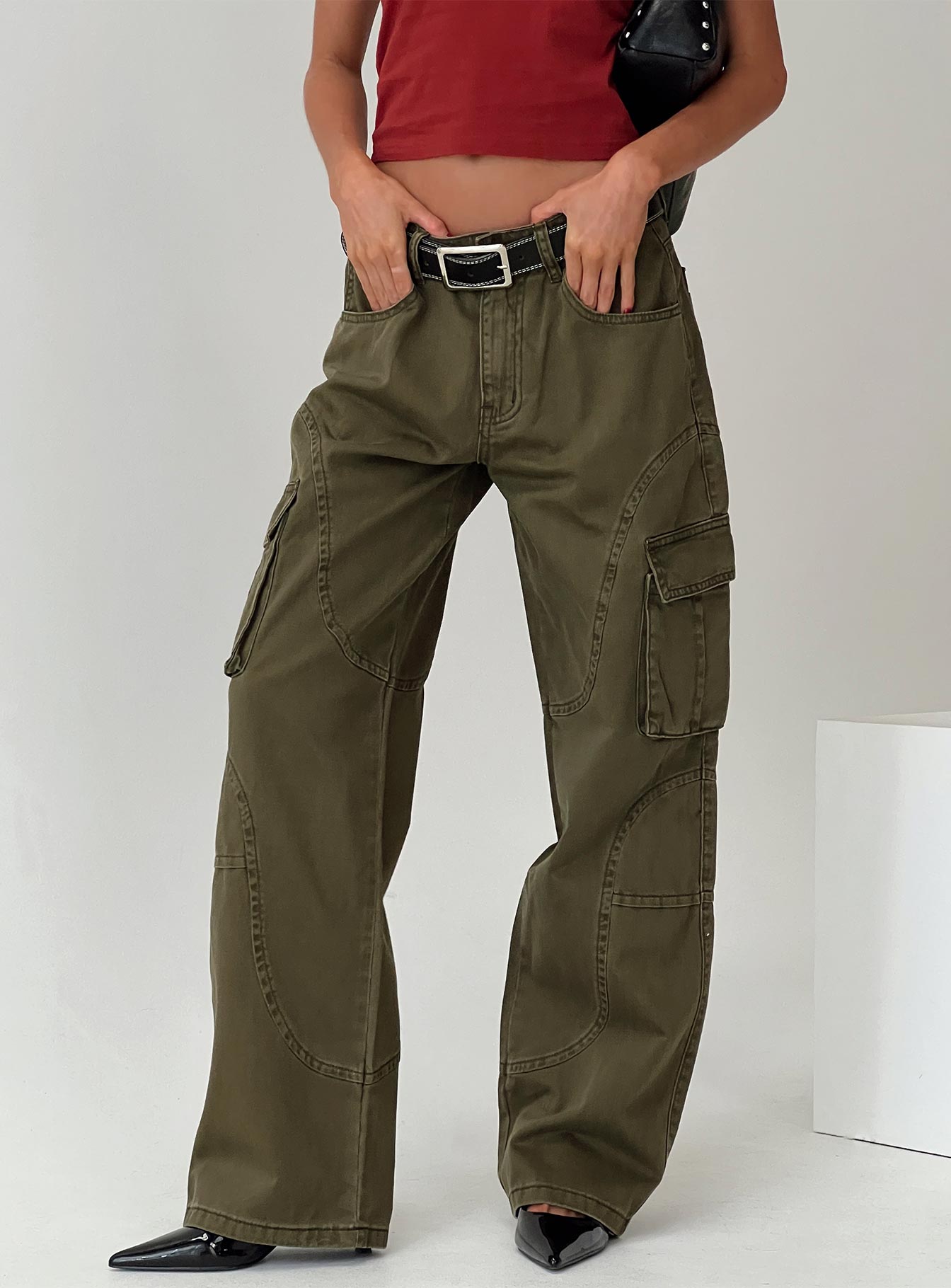 Ahstin Women's Cargo Jeans - Green Stretch Denim Pants with Multiple Pockets | Perfect for Hiking, Travel & Outdoor Adventures