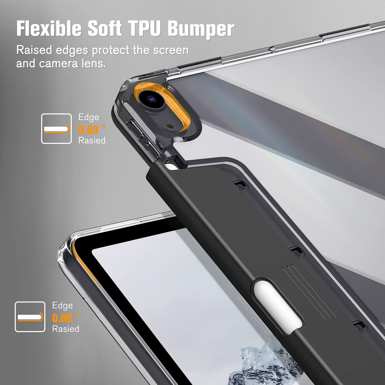 Fintie Clear Protective Case for iPad Air 11-inch (M3 2025/M2 2024) & 10.9-inch (5th/4th Gen) - Slim Transparent Back Cover with Built-in Apple Pencil Holder - Perfect for Work, School & Travel - Black