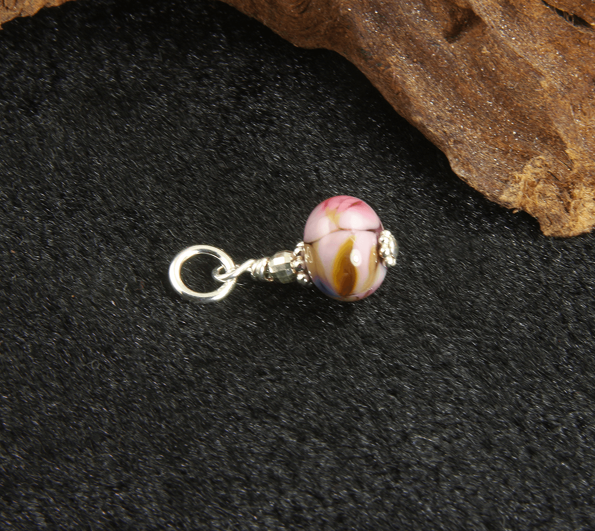 Pink Marble Lampwork Glass Charms with Sterling Silver - Handmade Jewelry for Bracelets, Necklaces & DIY Crafts - Perfect for Gifts & Home Decor