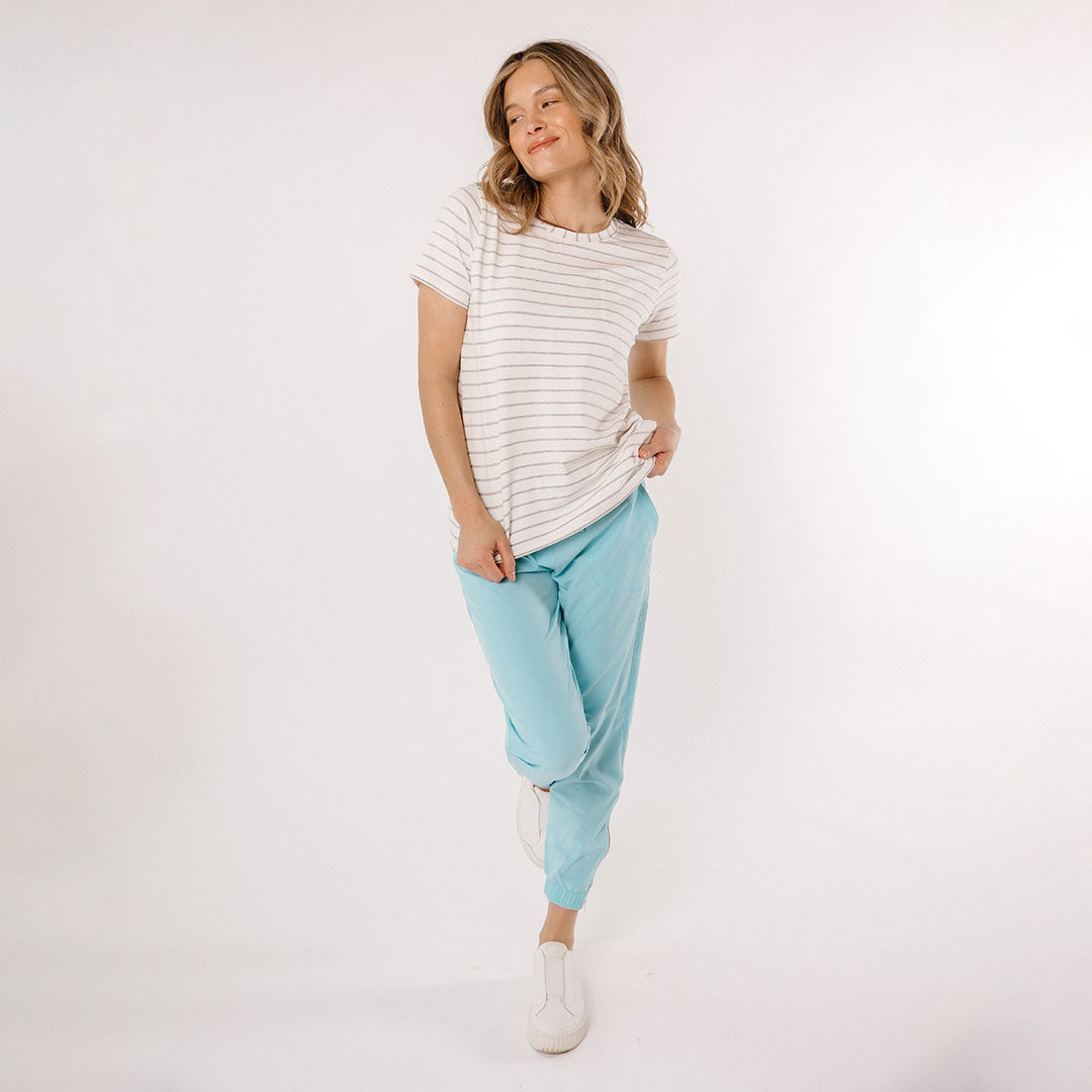 Basic Tee - Grey Venice Stripe Cotton T-Shirt for Men & Women | Casual Everyday Wear & Layering Essential