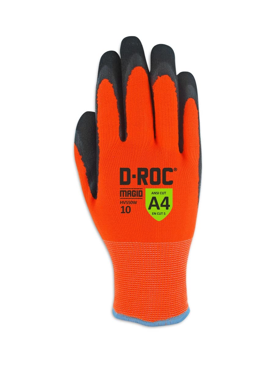 **MAGID Waterproof Thermal Work Gloves with Enhanced Grip – A4 Cut Resistant, Sandy Nitrile Coated (Nitrix) – Size 11/XXL, High Visibility 15-Gauge Hyperon Shell (HV550W) – 12 Pairs – Ideal for Construction, Warehousing & Outdoor Winter Work**
