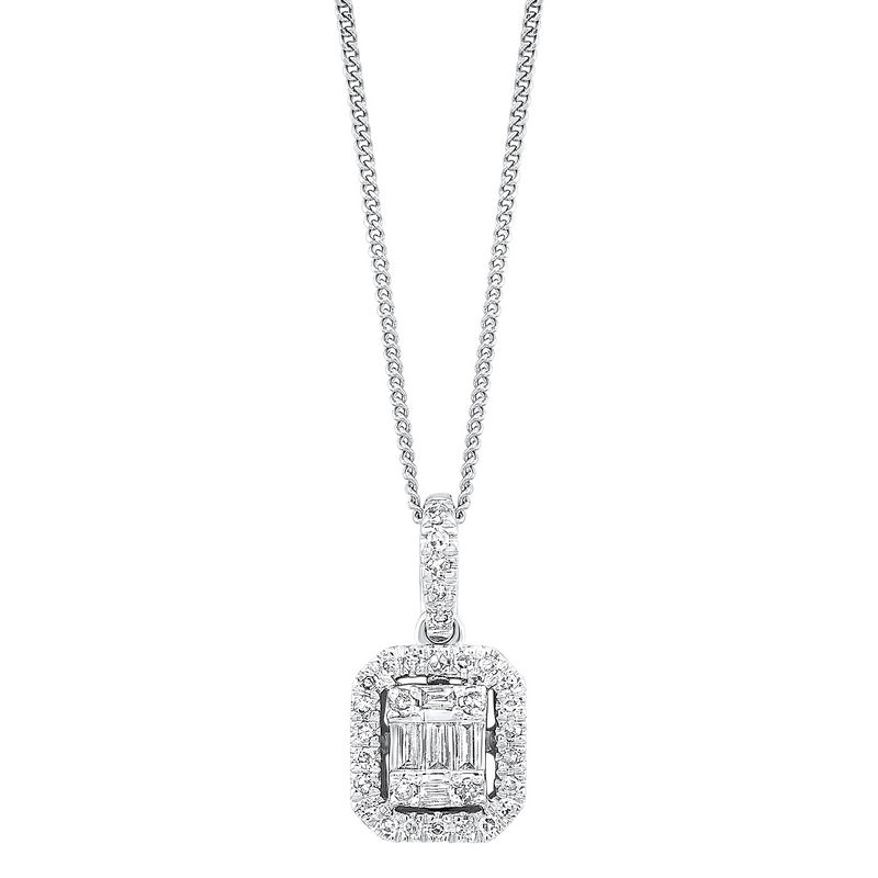 14K White Gold Diamond Rectangular Halo Drop Pendant Necklace (1/7ctw) - Elegant Jewelry for Weddings, Anniversaries & Special Occasions