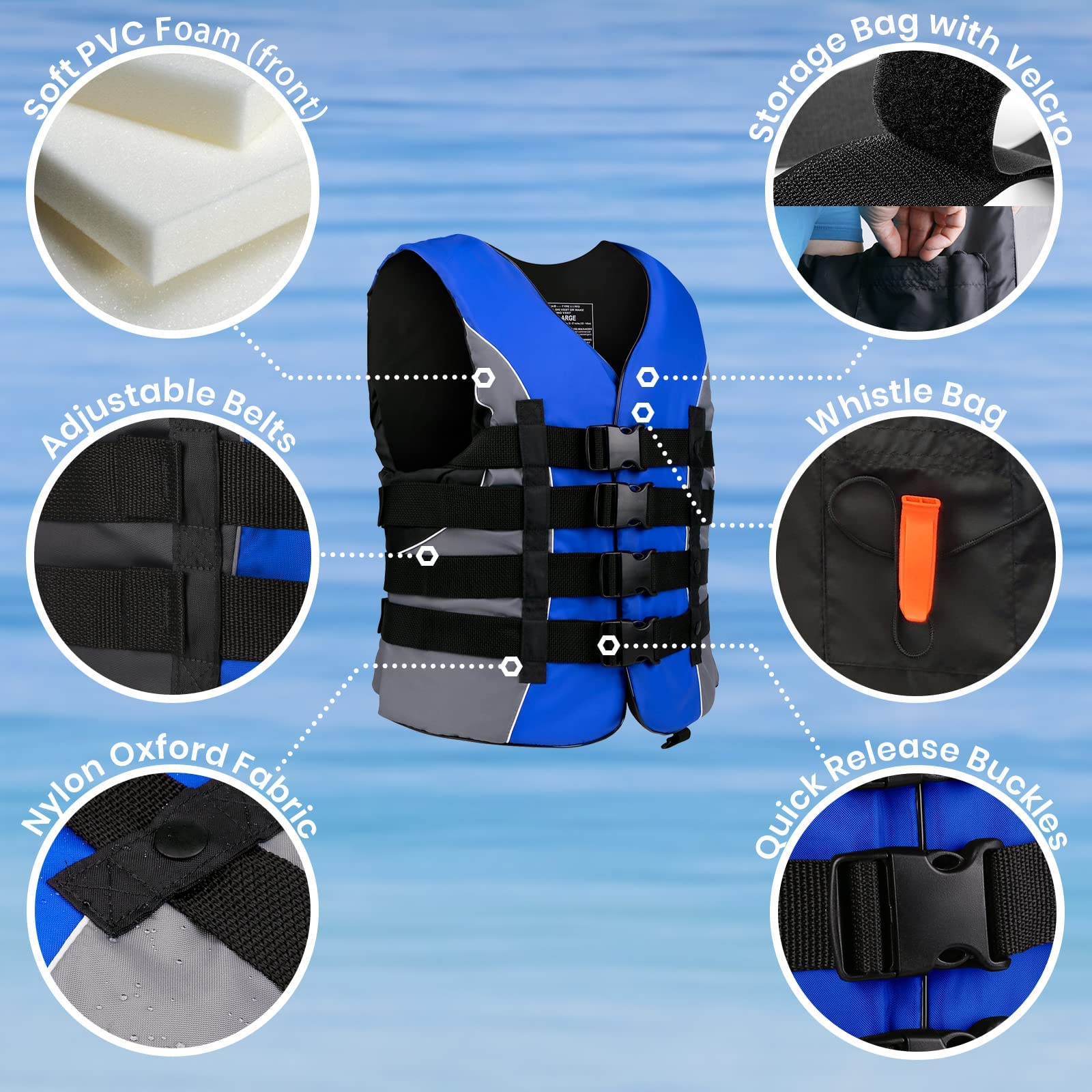 Leader Accessories Adult Universal USCG Approved Life Vest - Comfortable & Durable for Boating, Kayaking, Fishing & Water Sports