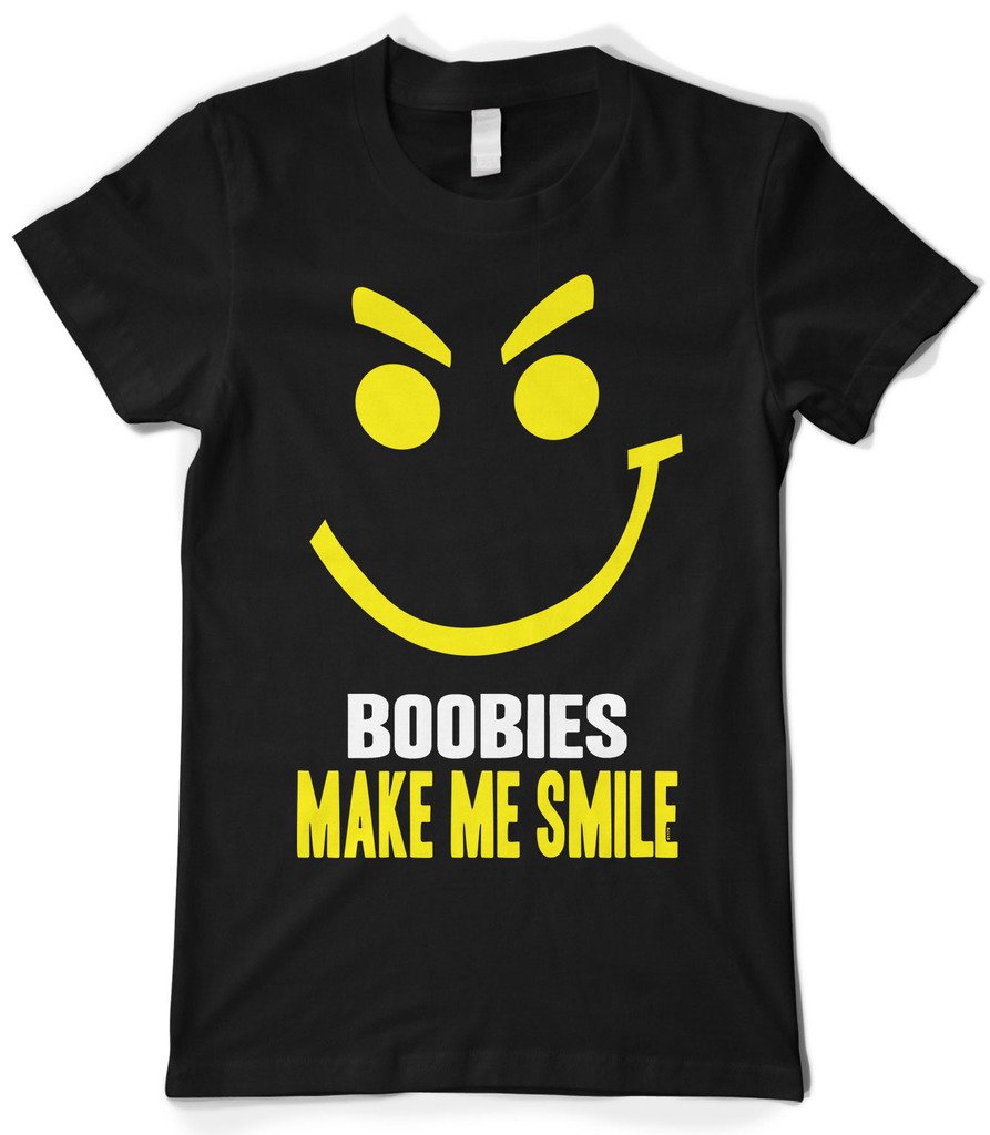Cybertela Women's Funny Boobies Make Me Smile Graphic T-Shirt - Cute & Comfortable Casual Tee for Everyday Wear, Girls Night Out, or Gifts