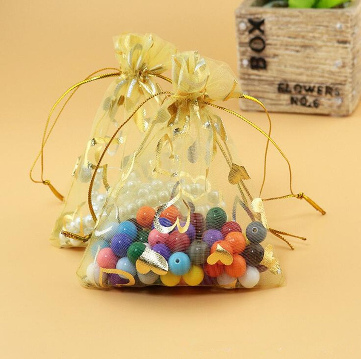 100pcs Gold Organza Wedding Favor Bags 3