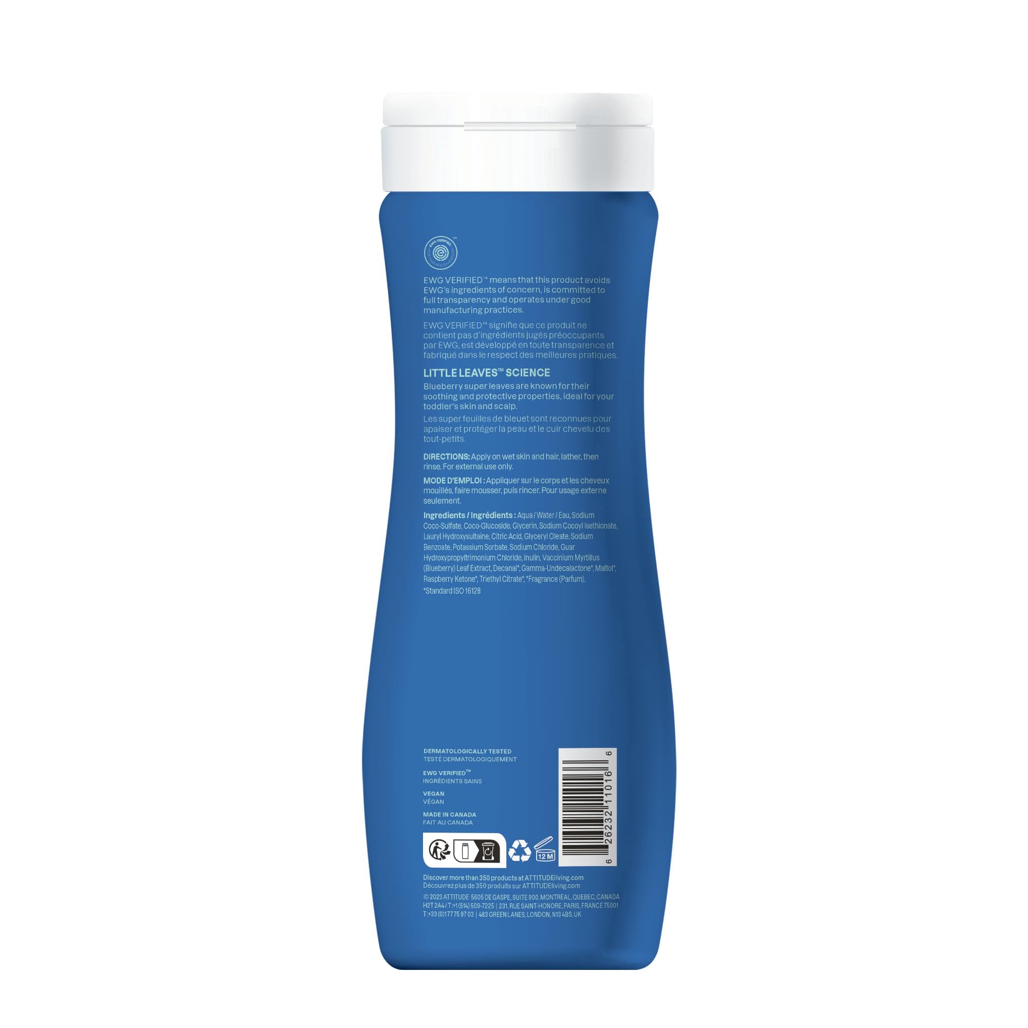 ATTITUDE Kids Shampoo & Body Wash - EWG Verified, Dermatologist Tested | Plant-Based, Vegan Hair & Body Cleanser with Blueberry Scent | 16 Fl Oz | Gentle for Daily Bath Time & Sensitive Skin