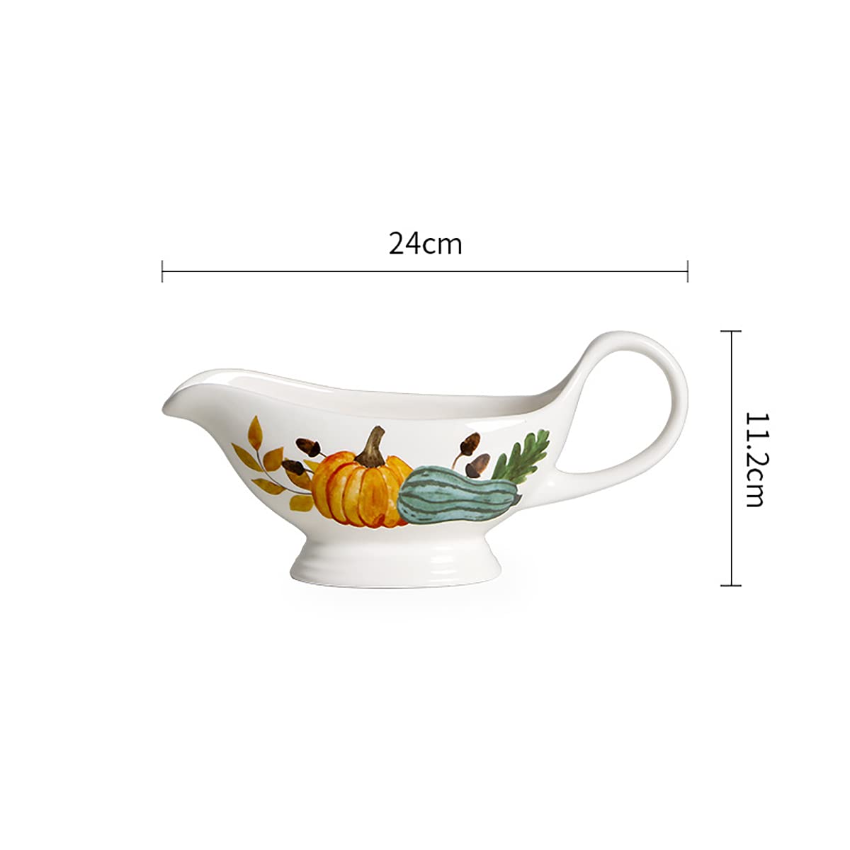 Pumpkin and Leaves Pattern Ceramic Gravy Boat with Ergonomic Handle - 12 oz Sauce Boat for Salad Dressing, Creamer, Broth & Black Pepper - Perfect for Thanksgiving, Dinner Parties & Holiday Table Settings