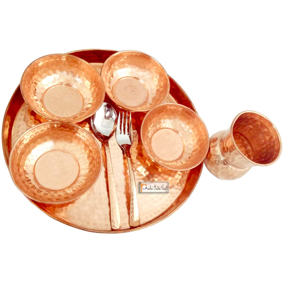 Prisha India Craft Pure Copper Thali Set - 12 Inch Dinner Plate with 1800ml Copper Jug Pitcher | Traditional Indian Dinnerware for Festivals, Weddings & Ayurvedic Meals