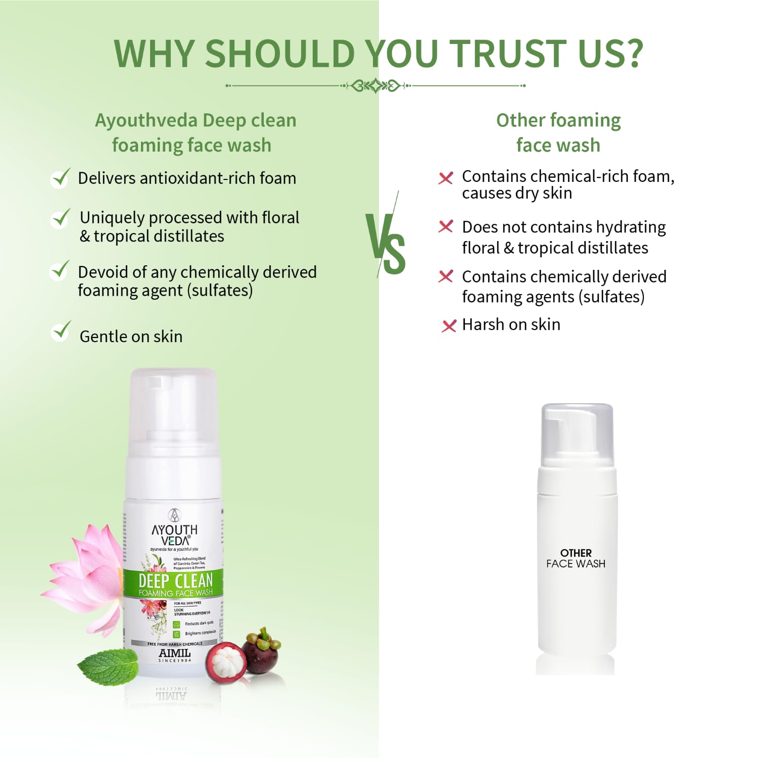 Ayouthveda Deep Clean Foaming Face Wash for Men & Women - Reduces Pigmentation & Dark Spots with Indian Madder, Garcinia & Pomegranate - 100ml Daily Cleanser for Brighter Skin | Perfect for Morning & Night Skincare Routine