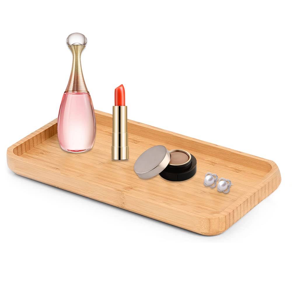 Elegant Bamboo Vanity Tray - Bathroom Counter Organizer for Jewelry, Perfume & Decor - 11.8 x 6 x 0.7 Inch Toilet Tank Top Storage Tray - Perfect for Spa, Master Bath & Guest Room Organization