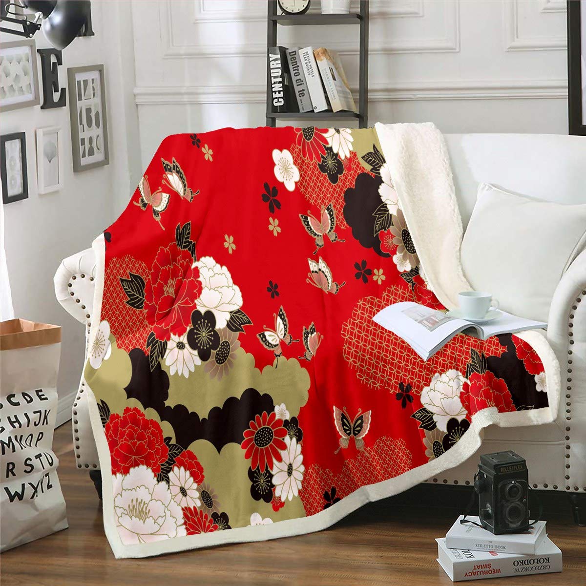 Japanese Cherry Blossom Fleece Throw Blanket 50