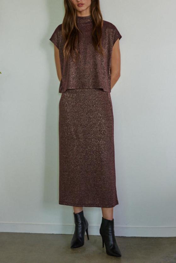 Elegant Sugar Plum Lurex Midi Skirt for Women - Party & Holiday Outfit - Perfect for Christmas, New Year & Special Occasions
