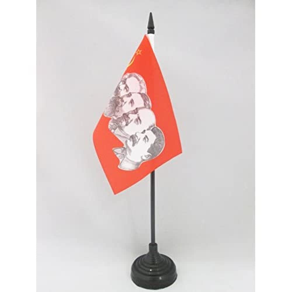 USSR Communist Table Flag 4x6 Inches (15x10 cm) - Red Mini Desk Flag with Black Plastic Pole & Base - Perfect for History Enthusiasts, Office Decor & Soviet-Themed Parties | AZ FLAG
